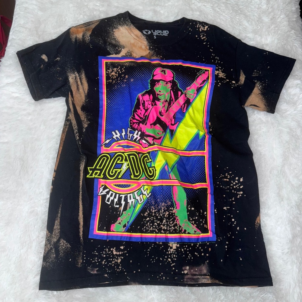 Liquid Blue AC/DC High‎ Voltage Graphic T-Shirt Bleach Dye Rock Band Mens